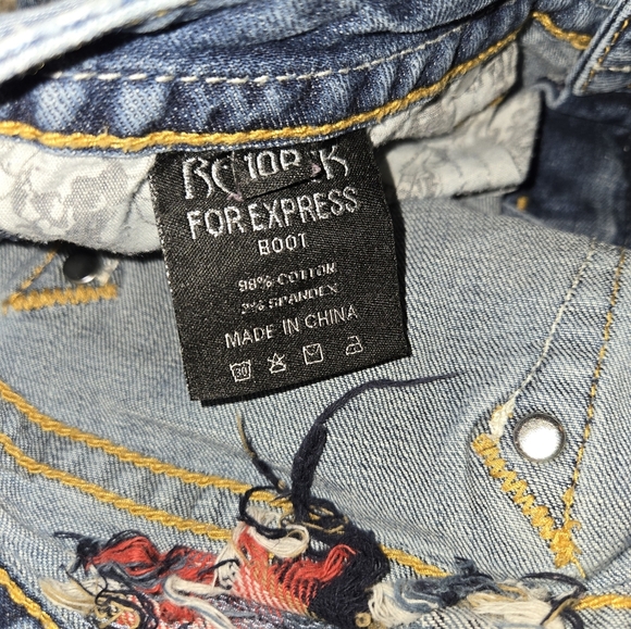 REROCK for EXPRESS Distressed Boot Blue Jeans Sz 10R Patch Work Women's - Picture 10 of 10